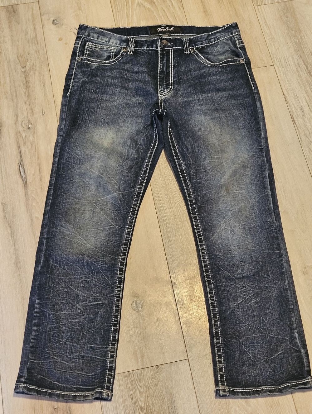 True Luck Livingston Bootcut Stretch Jeans Men's 34/30 Thick Stitch